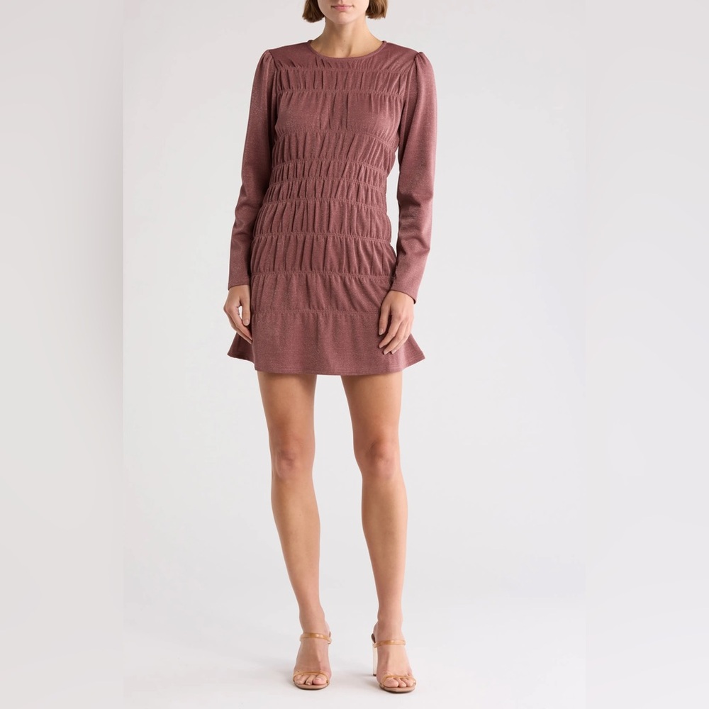 NWT LUMIERE Mauve Shirred Metallic Romantic Cocktail Mini Dress Women’s Medium